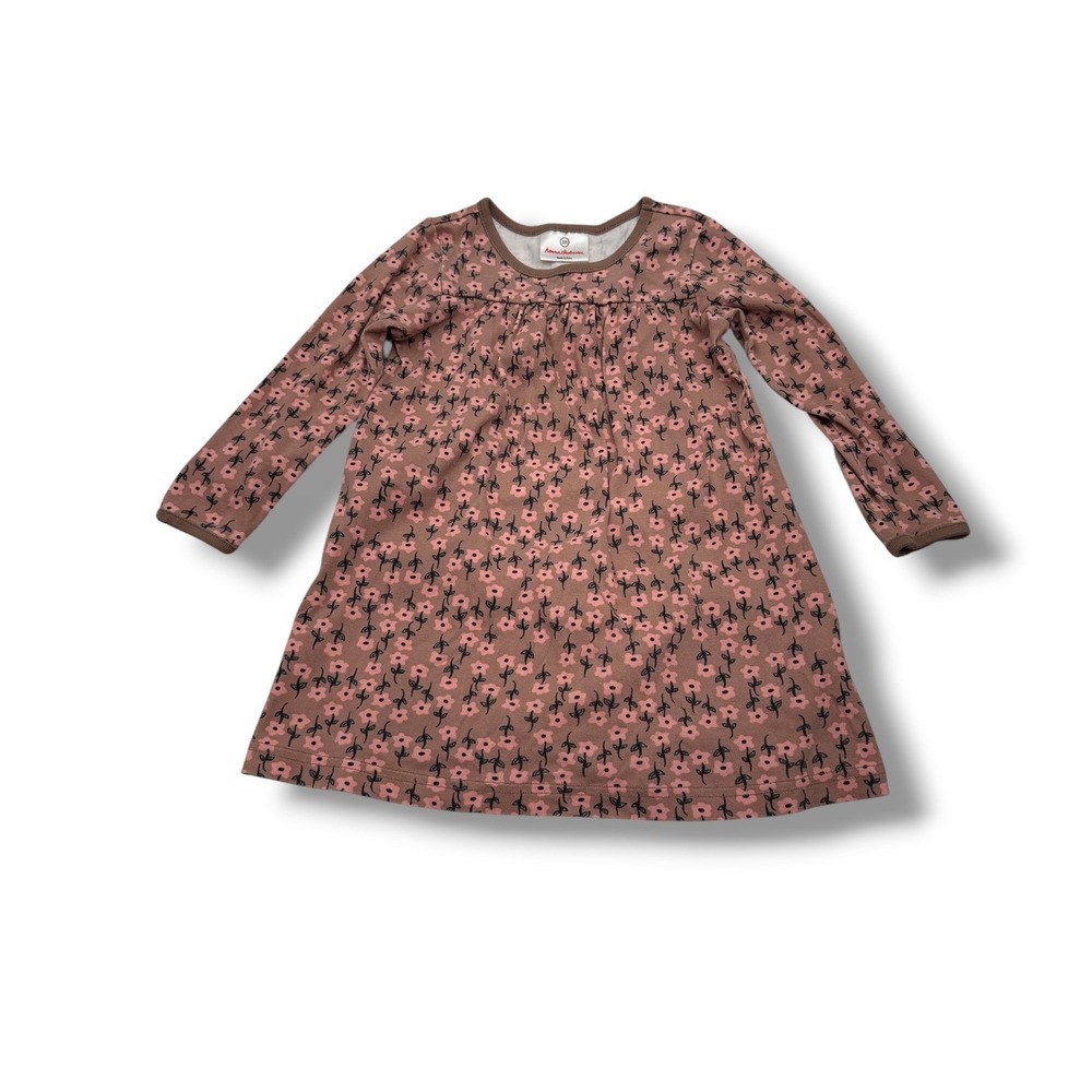 Hanna Andersson Day Play Dress Girls 100 4T Brown Pink Floral Long Sleeve Cotton